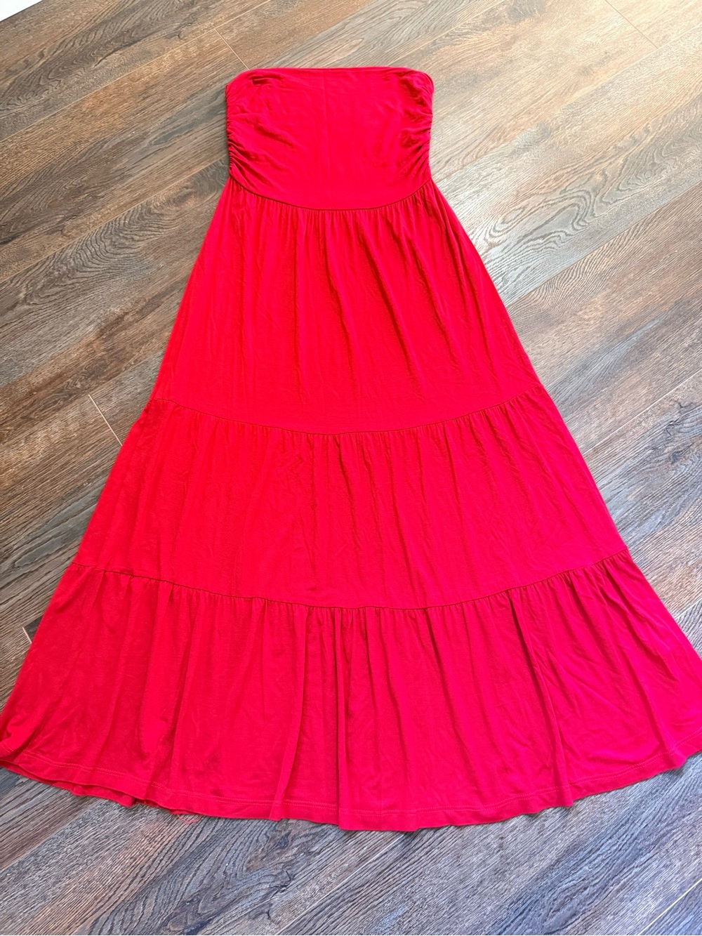 Lapis Strapless Red Tiered Maxi Dress